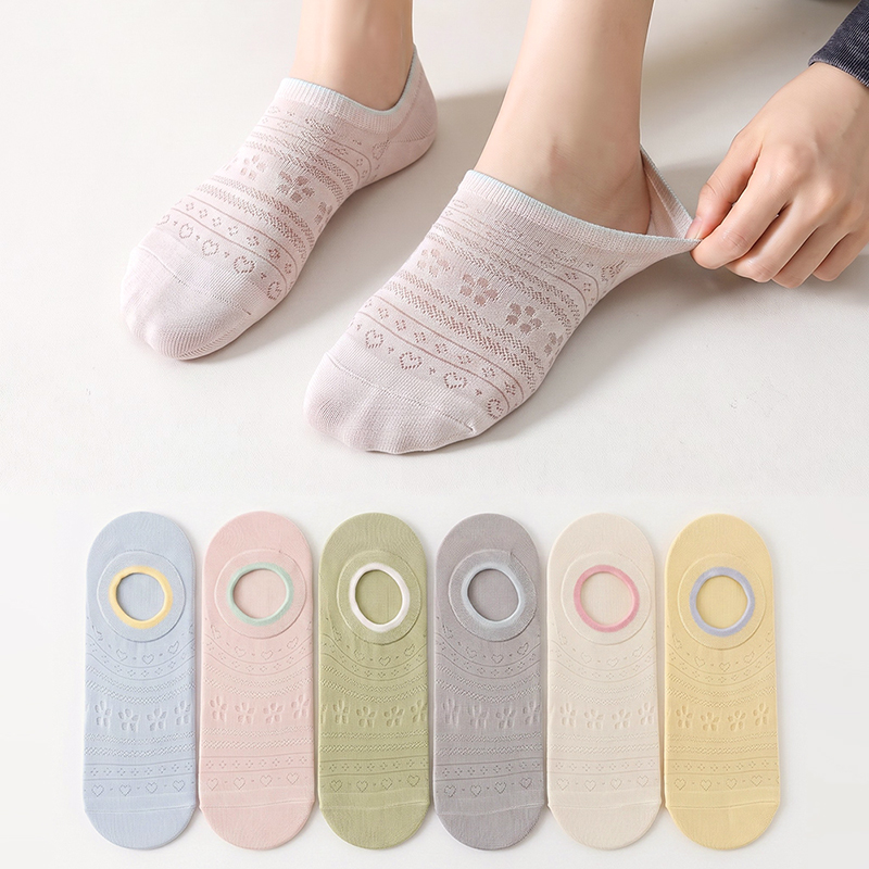 Invisibility Sock Loafer - ถุงเท้าผู้หญิงแบบซ่อน 6 คู่ ลายลูกไม้โปร่งบาง น่ารัก ระบายอากาศได้ดี
