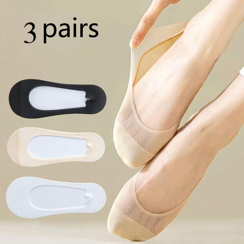 Invisibility Sock Loafer - ถุงเท้าแบบซ่อน 3 คู่ สำหรับผู้หญิง ถุงเท้าซิลิโคนกันลื่น ระบายอากาศได้ดี