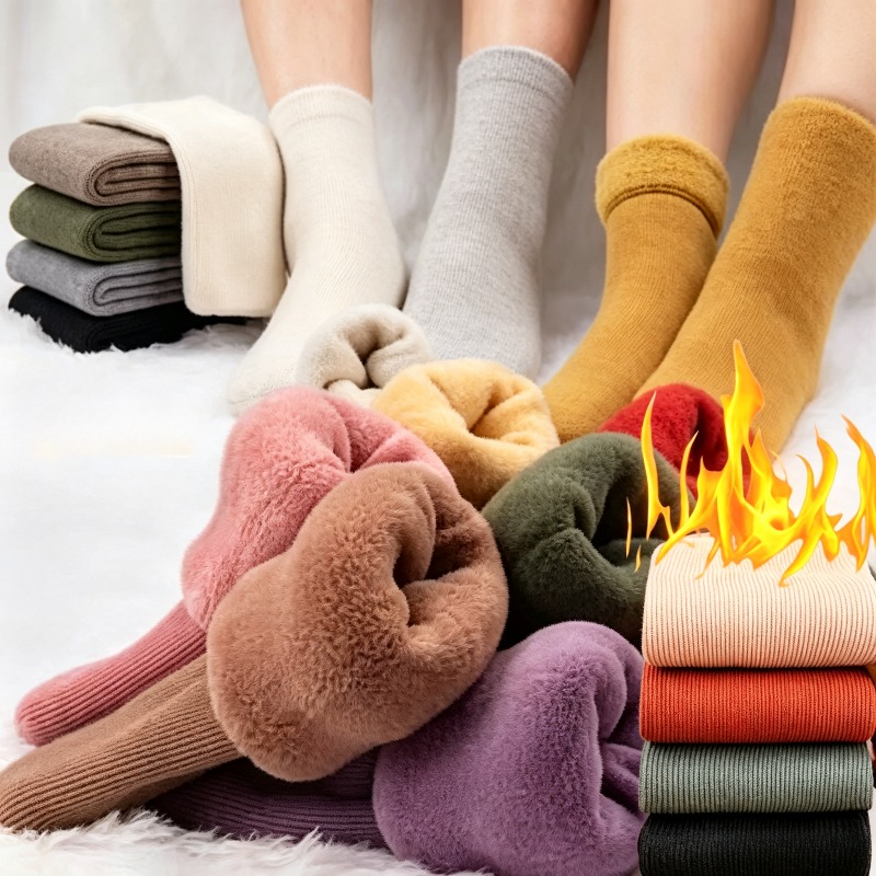 Boot Sock Slouchy - 1-4 คู่ ถุงเท้าบุขนแกะอุ่น ถักลายริบบิ้น หนา นุ่มสบาย