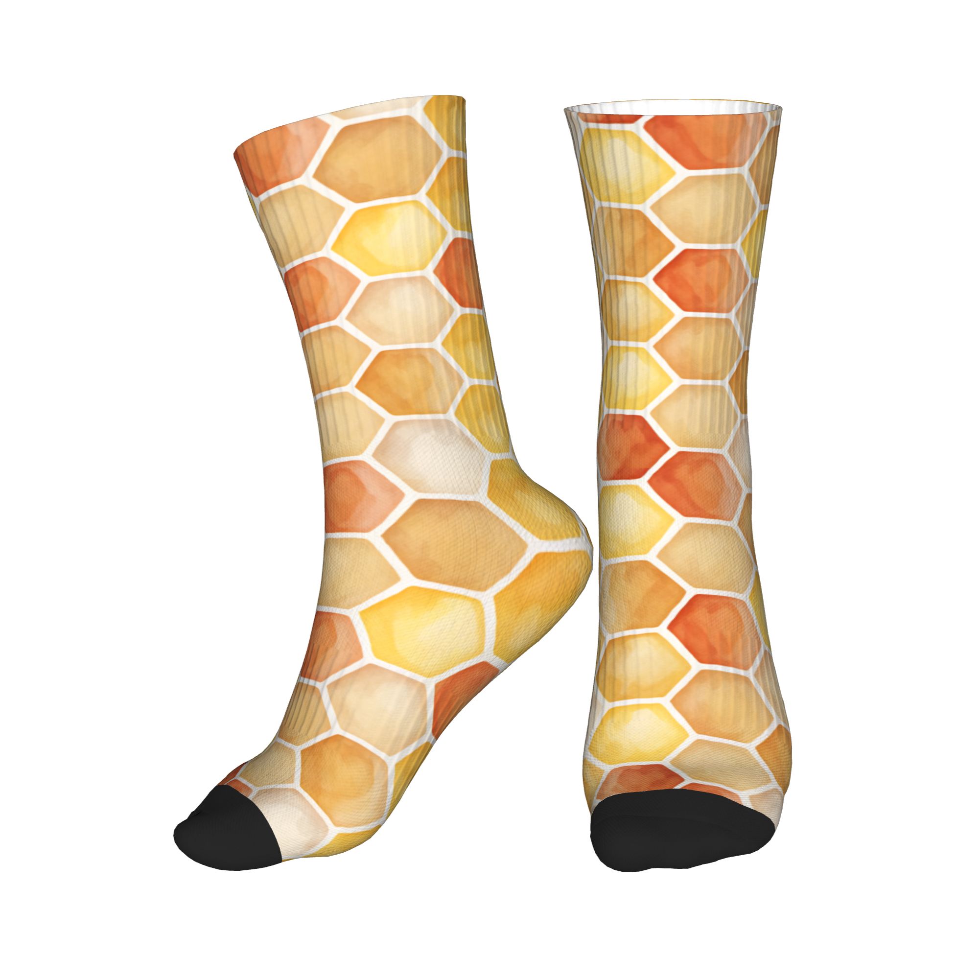 Dress Sock Men - ถุงเท้าลายรังผึ้งสีน้ำโทนพระอาทิตย์อัสดง สำหรับผู้ชายและผู้หญิง ถุงเท้าแฟชั่นอุ่นๆ ดีไซน์แปลกใหม่