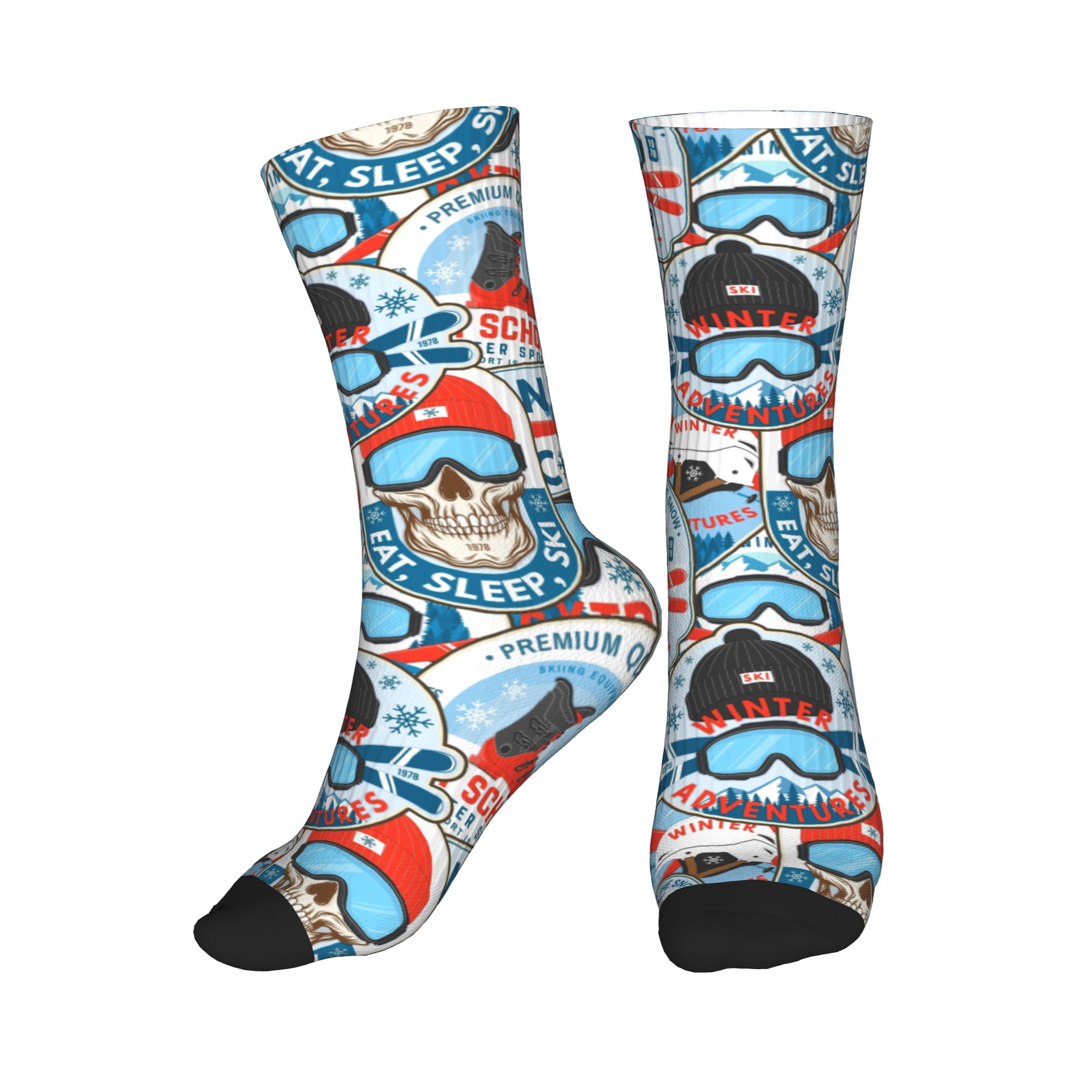 Dress Sock Men - วินเทจ เรด บลู สกี คลับถุงเท้าพิมพ์ลายไร้รอยต่อผู้ชายผู้หญิงแฟชั่นอบอุ่นถุงเท้าลูกเรือ