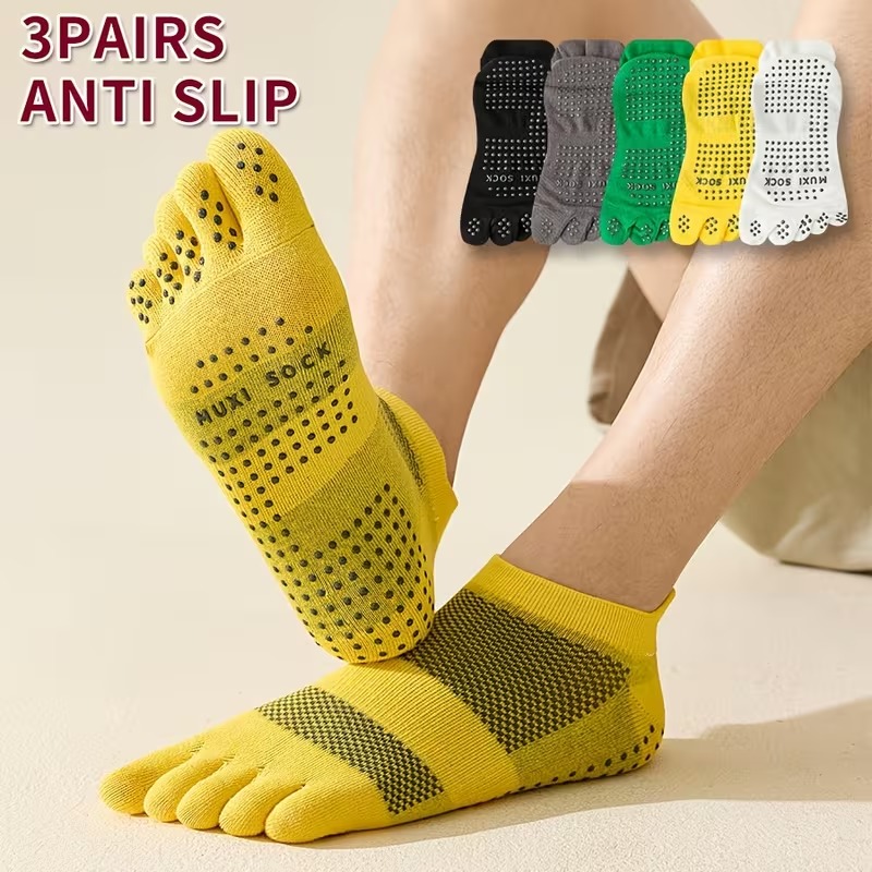 Grip Sock Yoga - ถุงเท้าผู้ชายแบบ 3 คู่ ป้องกันการลื่นไถล มีจุดกันลื่น ระบายอากาศได้ดี
