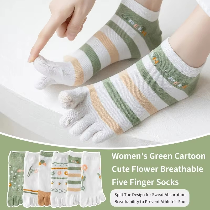 Toe Sock Split - ถุงเท้าผู้หญิง 3 คู่ สำหรับฤดูใบไม้ผลิและฤดูร้อน น่ารักและหวาน แฟชั่นลายดอกไม้