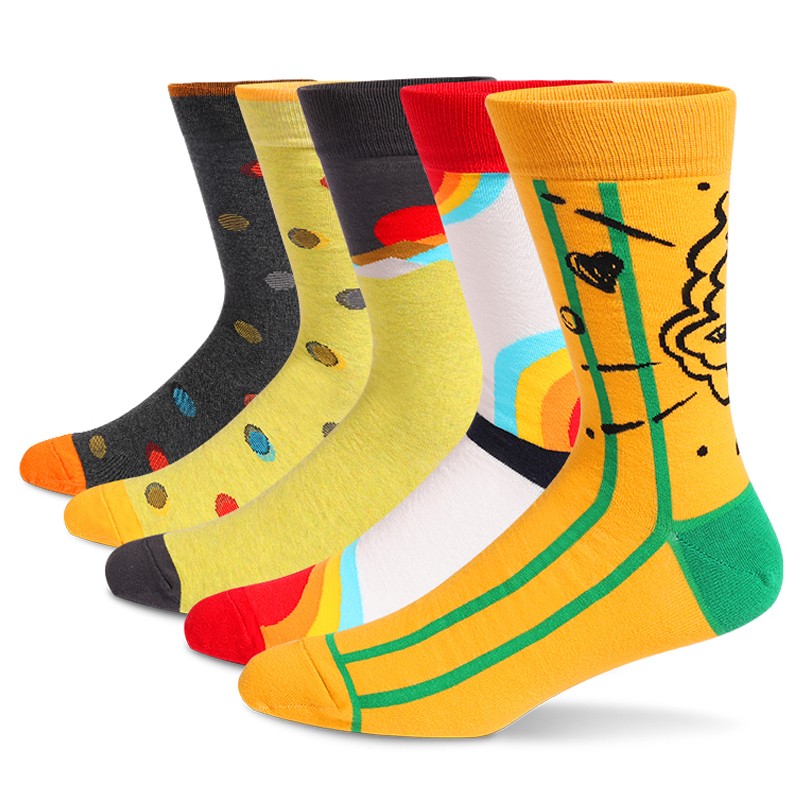 Cotton Crew Sock Pack - 5 คู่ Mens สนุกถุงเท้า,รูปแบบถุงเท้าตลกแพ็ค, สีสันลายผ้าฝ้ายถุงเท้าแปลกใหม่, cool