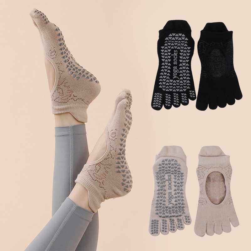 Grip Sock Yoga - ถุงเท้าพิลาทีสห้านิ้วสำหรับผู้หญิง, ถุงเท้าถุงเท้าคุณภาพดีเล่นโยคะกันลื่นแห้งเร็วถุงเท้าฝึกเต้นฟิตเนส