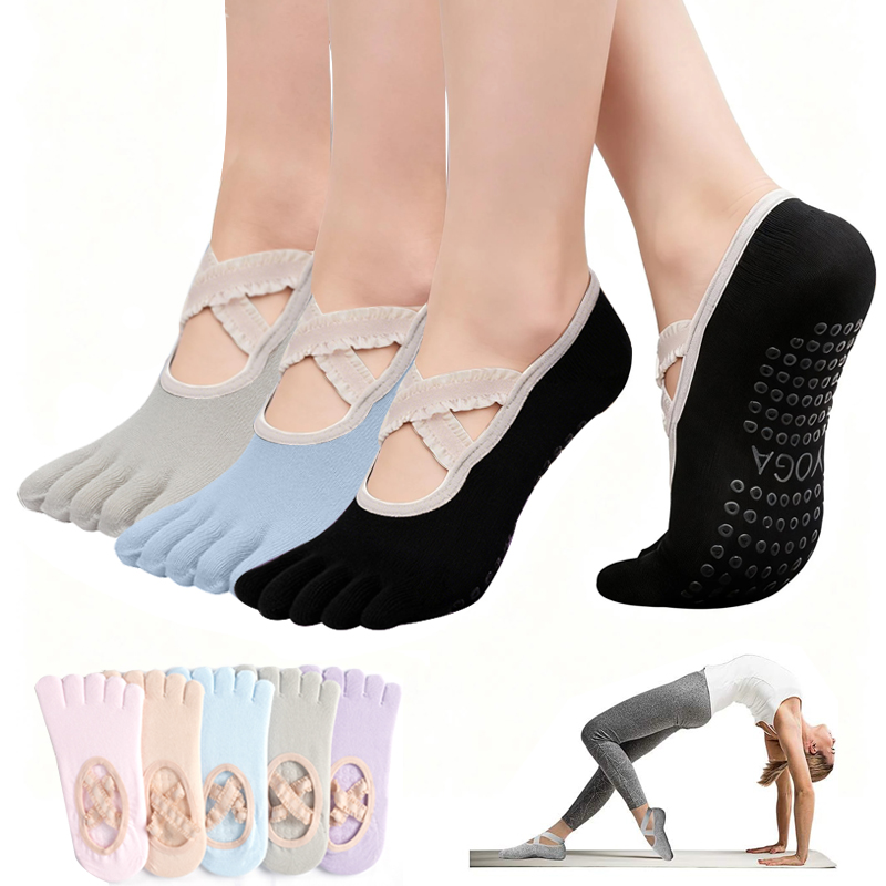 No Show Sock Women - ถุงเท้าพิลาทิสกันลื่นสำหรับผู้หญิง ถุงเท้าโยคะแบบผูกเชือก ถุงเท้ากีฬาฟิตเนสระบายอากาศ ถุงเท้าบัลเลต์สำหรับสตูดิโอพิลาทิส