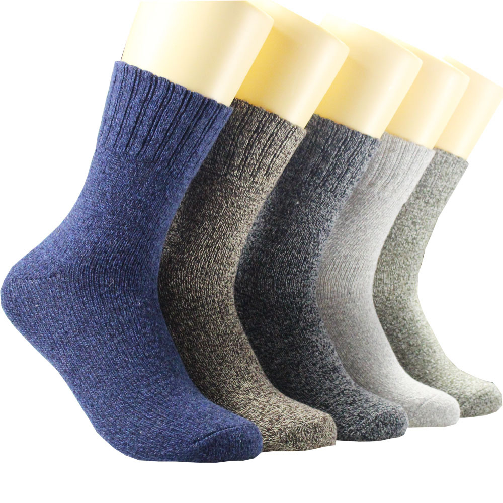 Cotton Crew Sock Pack - ถุงเท้าขนสัตว์ผู้ชาย 5 คู่ 1 ล็อต สำหรับฤดูหนาว