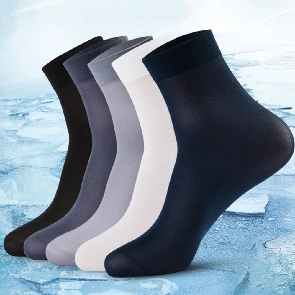 Silk Sock Bamboo - ถุงเท้าผู้ชายแบบสบายๆ ระบายอากาศได้ดี 10 คู่ ถุงเท้าไหมน้ำแข็งเนื้อนุ่ม ยืดหยุ่น