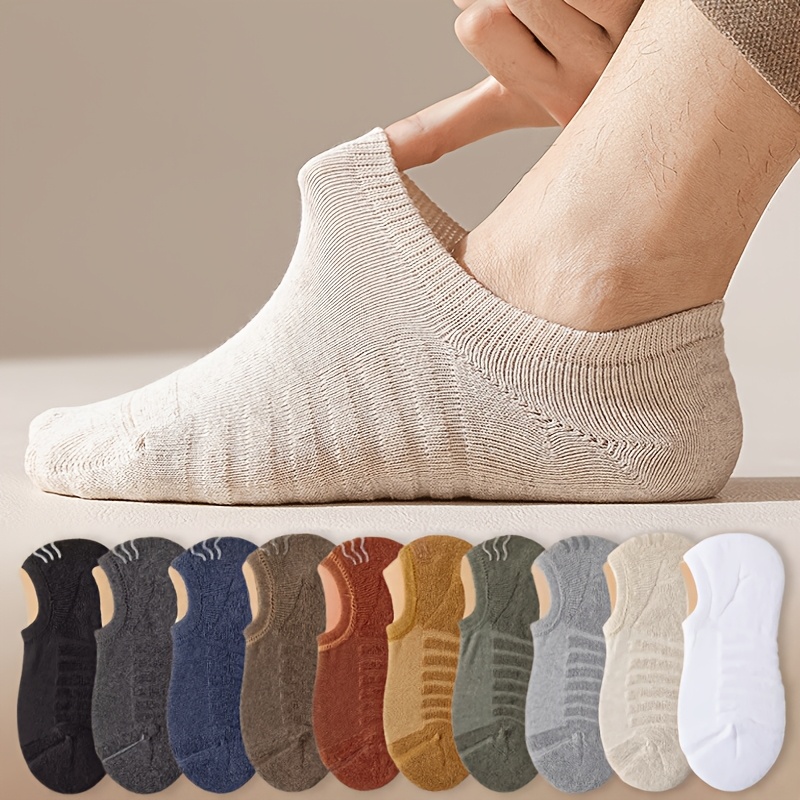 Invisibility Sock Loafer - ถุงเท้าผู้ชายแบบสั้น 10 คู่ สำหรับฤดูร้อน สีพื้น ซับเหงื่อ