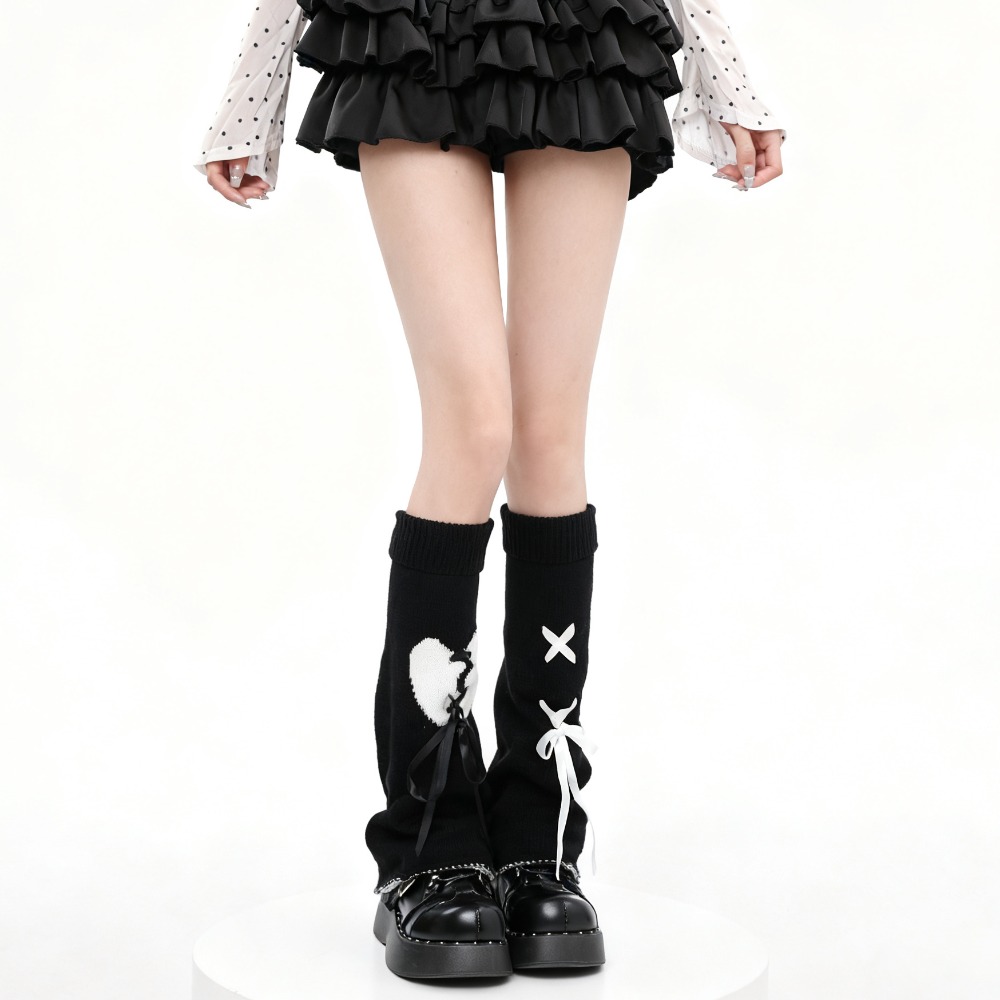 Boot Sock Slouchy - ถุงเท้าอุ่นขาทรงหลวมสไตล์ฮาราจูกุ ลายหัวใจ Y2K สำหรับผู้หญิง ถุงเท้ายาวถึงต้นขาแบบถักนิตติ้ง น่ารัก