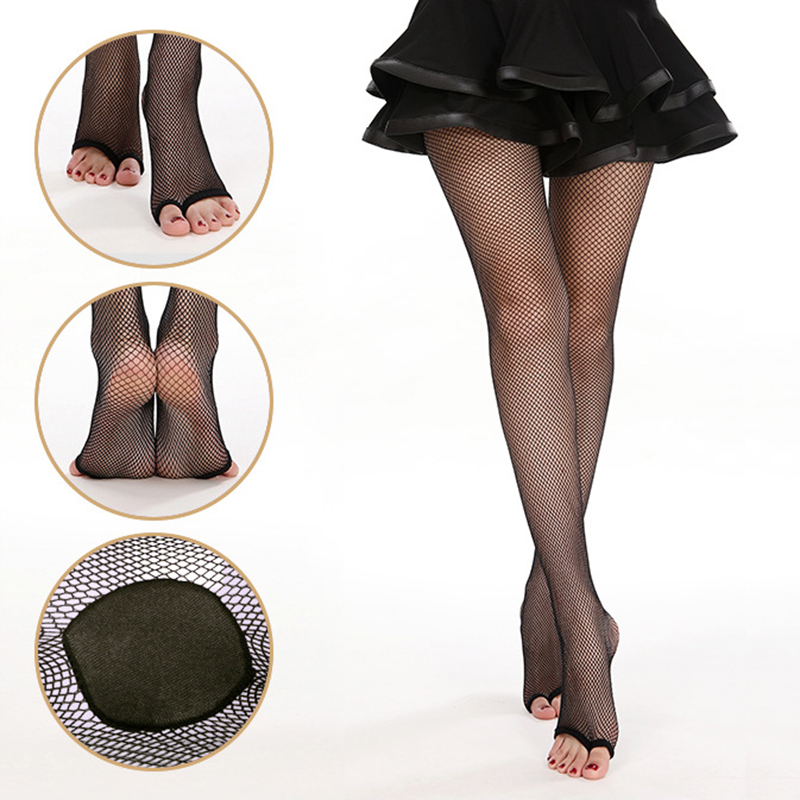 Fishnet Stocking Women - ถุงน่องตาข่ายแบบเปิดนิ้วเท้าสไตล์ลาตินสุดเซ็กซี่, ถุงน่องเต้นรำสีคาราเมลแบบมืออาชีพ, ถุงน่องตาข่ายระบายอากาศสำหรับเต้นชาช่าสำหรับสุภาพสตรี