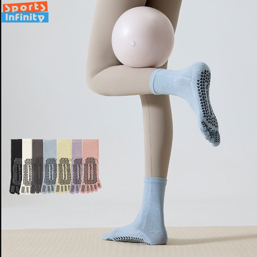 Toe Sock Split - ถุงเท้าโยคะแบบห้านิ้วแยกนิ้ว ป้องกันการลื่น ถุงเท้าผู้หญิงสำหรับมืออาชีพ ถุงเท้าพิลาทิสแบบกลางข้อ ถุงเท้าสำหรับเต้น ฟิตเนส