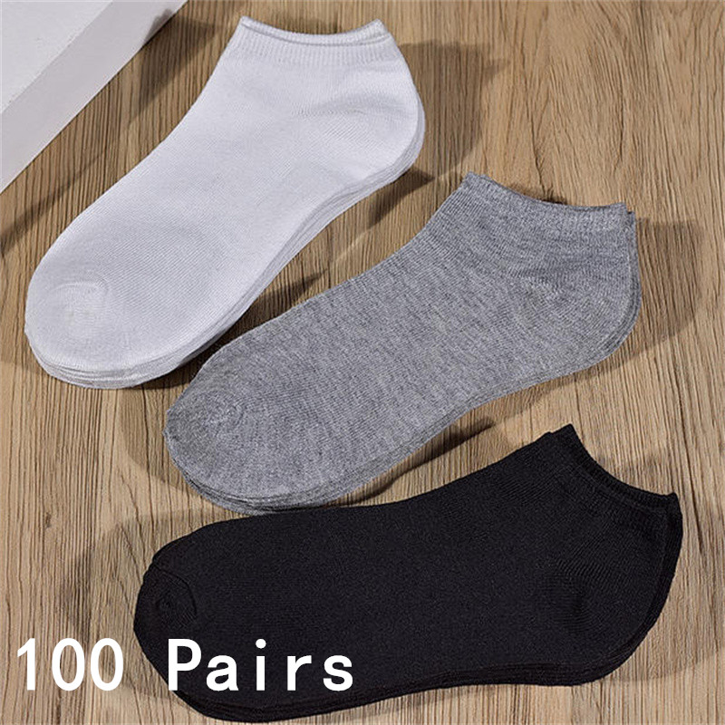 No Show Sock Women - ถุงเท้าข้อสั้นแบบซ่อน 50/100 คู่ สำหรับผู้หญิงและผู้ชาย ถุงเท้าแบบไม่ลื่น สีพื้น