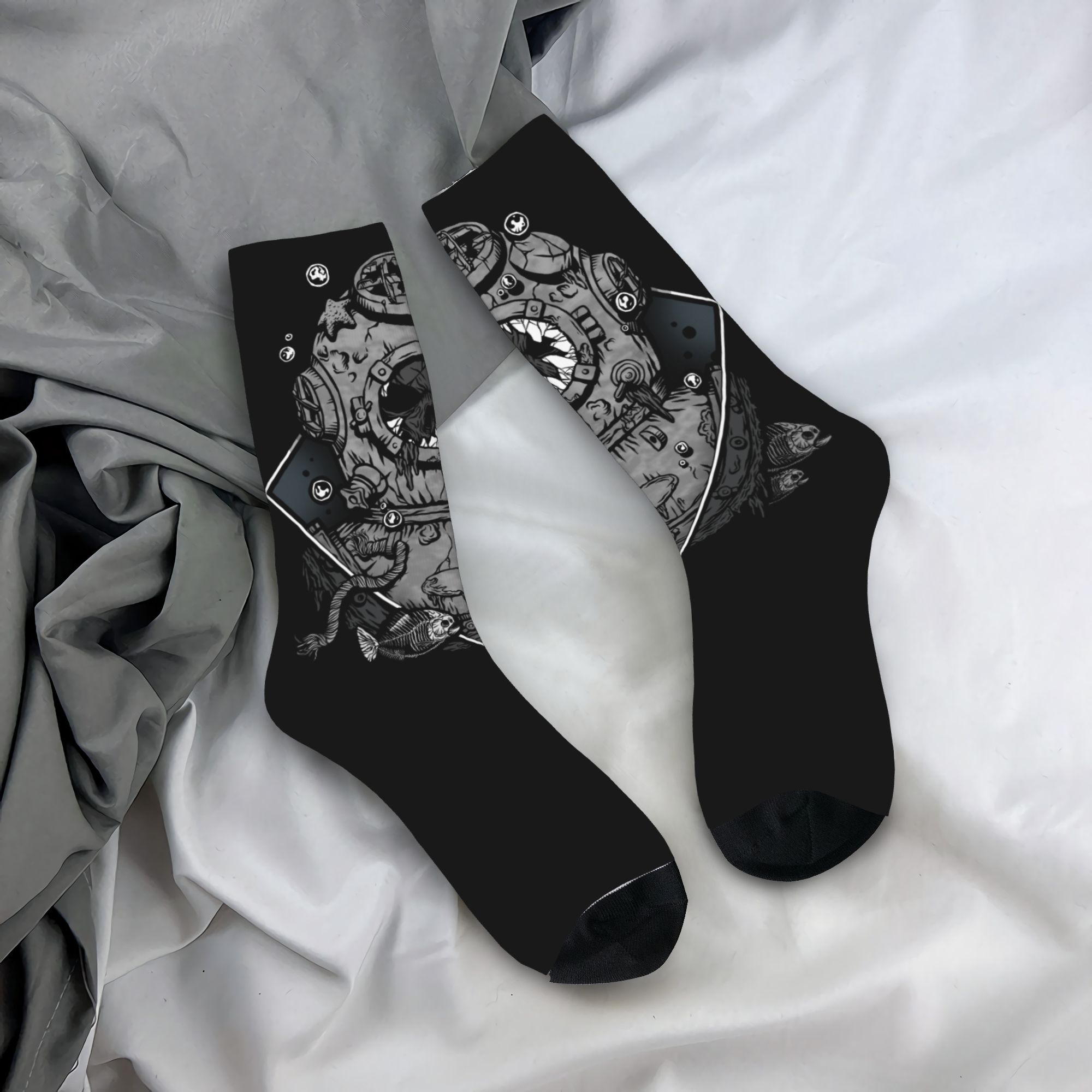 Dress Sock Men - ถุงเท้าดำน้ำลายหัวกะโหลกตลกๆ สำหรับผู้ชายและผู้หญิง ถุงเท้าข้อสั้นพิมพ์ลาย 3 มิติ ให้ความอบอุ่น