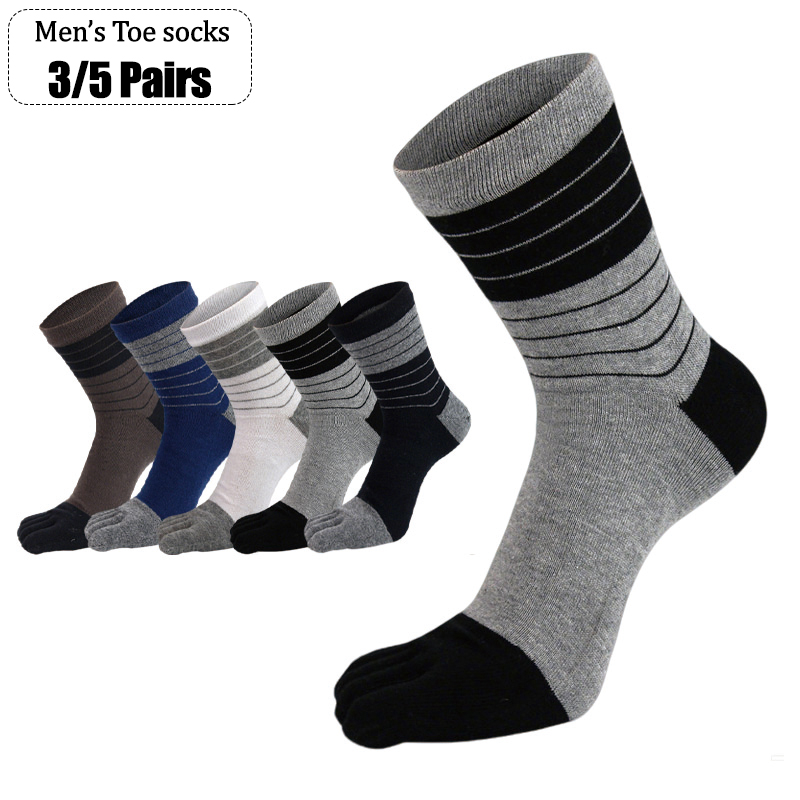 Toe Sock Split - ถุงเท้าผู้ชายแบบห้านิ้ว 3/5 คู่ ถุงเท้าผ้าฝ้ายนุ่ม ระบายอากาศได้ดี ลายทางสีสันสดใส