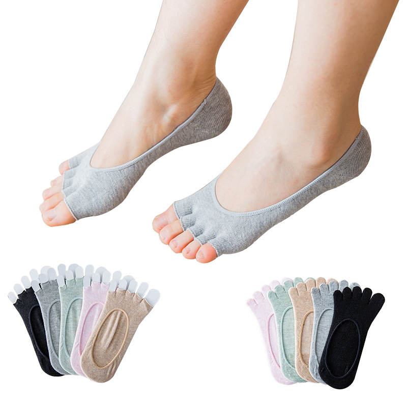 Invisibility Sock Loafer - สุภาพสตรีเปิดนิ้วเท้าที่มองไม่เห็นห้านิ้วถุงเท้าสีทึบปากตื้นแยก Toe ถุงเท้าผ้าฝ้าย Combed Toeless Loafers