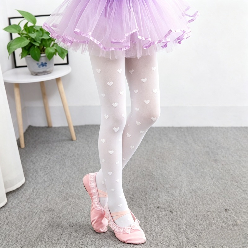 Tights Pantyhose Sheer - ถุงน่องบัลเลต์ลายโบว์รูปหัวใจ 10D สำหรับฤดูร้อน เนื้อบางเบา ใส่สบาย เหมาะสำหรับใช้ในสตูดิโอ