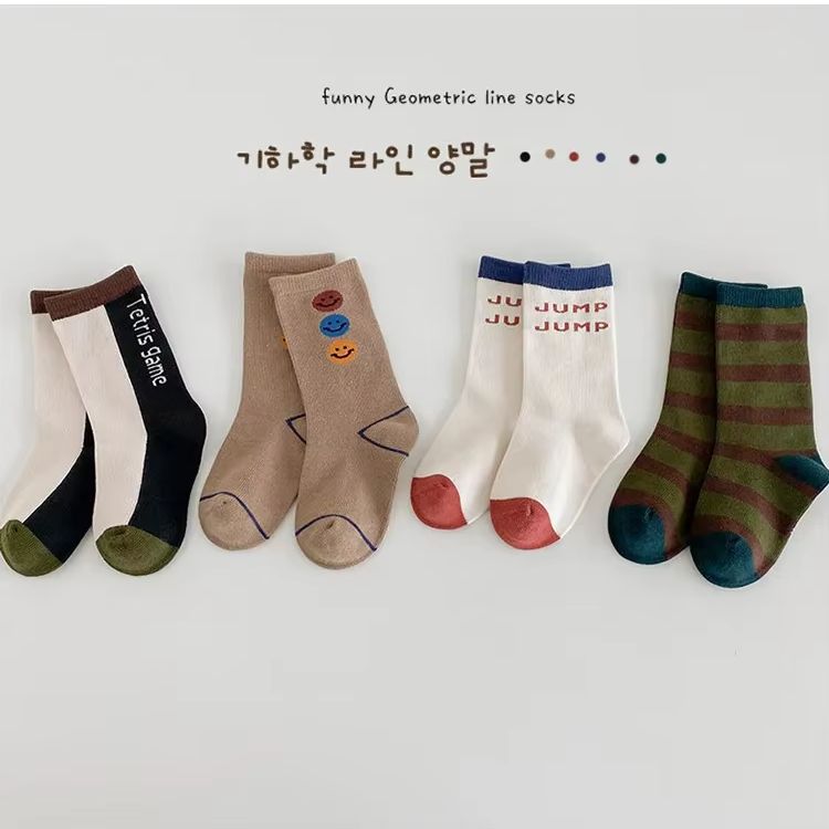 Cotton Crew Sock Pack - 3-12T ถุงเท้าเด็กฤดูใบไม้ผลิแฟชั่นสี Contrast ถุงเท้าลูกเรือเด็กถุงเท้าลูกวัว 4 คู่/แพ็ครับประกันคุณภาพเกรด