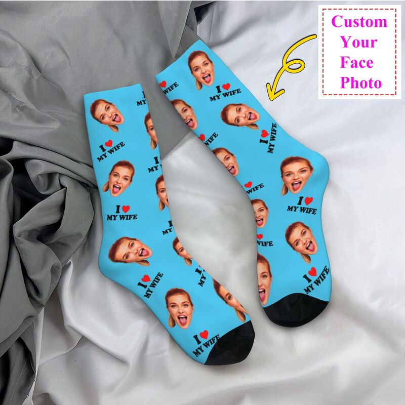 Dress Sock Men - ถุงเท้าลายหน้าคนที่คุณรัก ถุงเท้าผู้ชายแบบสั่งทำพิเศษ ถุงเท้าลำลองสำหรับทุกฤดู