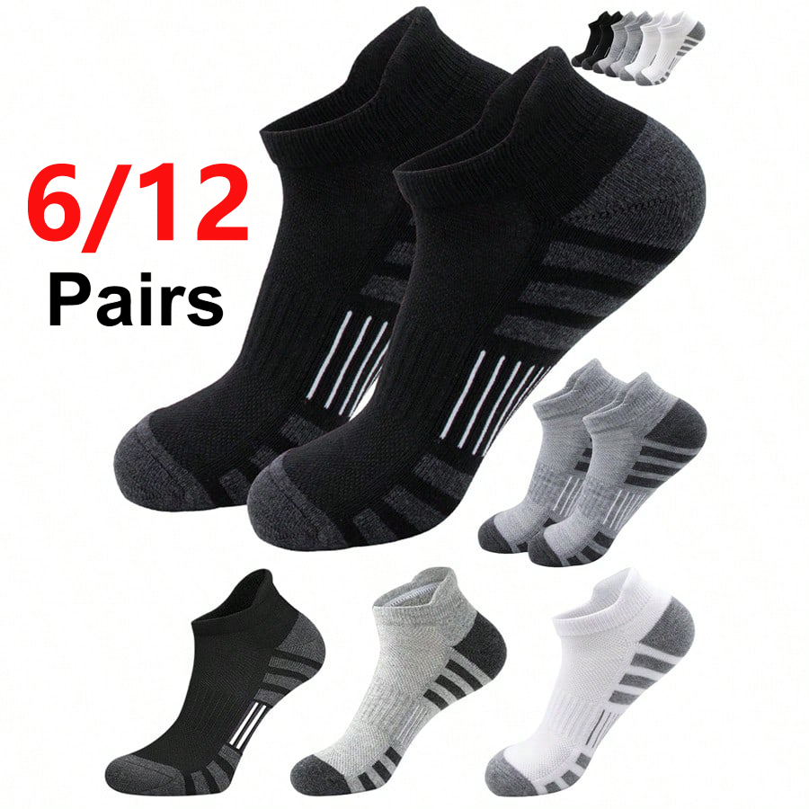 Athletic Sock Cushion - ถุงเท้าวิ่งแบบสั้น 6/24 คู่ ระบายอากาศได้ดี บุนุ่มสบาย สำหรับผู้ชายและผู้หญิง