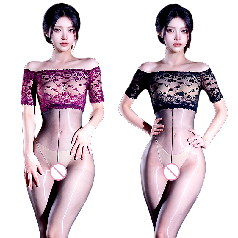 Tights Pantyhose Sheer - ชุดบอดี้สูทตาข่ายเนื้อผ้าเงาเซ็กซี่สำหรับผู้หญิง ชุดชั้นในอีโรติก เป้าเปิด จั๊มสูทเนื้อเงา ถุงน่องโปร่งใส บอดี้สต็อกกิ้ง