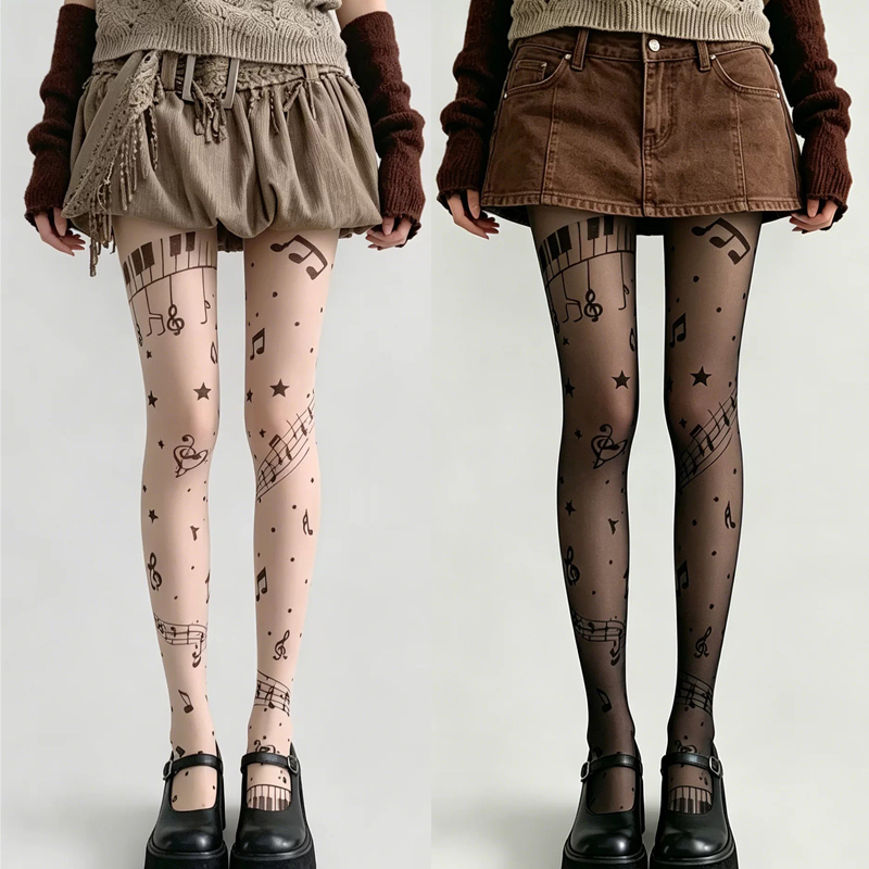 ถุงน่องลายโน้ตดนตรี Y2K แบบโปร - Tights Pantyhose Sheer บทวิจารณ์และราคา