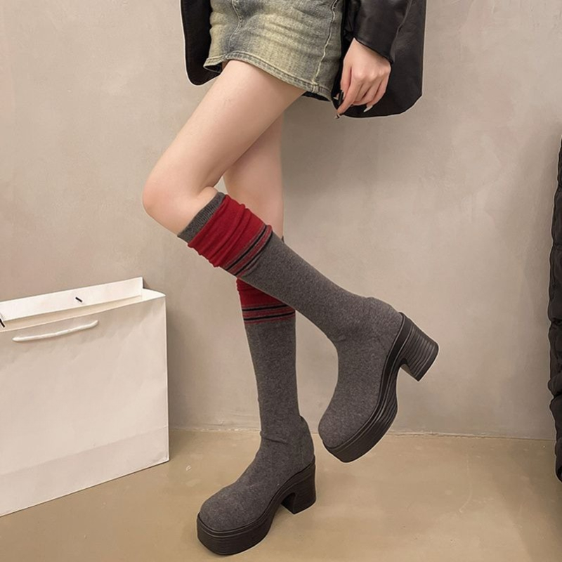 รองเท้าบูทถักนิตติ้งสไตล์เกาหล - Knee High Sock Women บทวิจารณ์และราคา