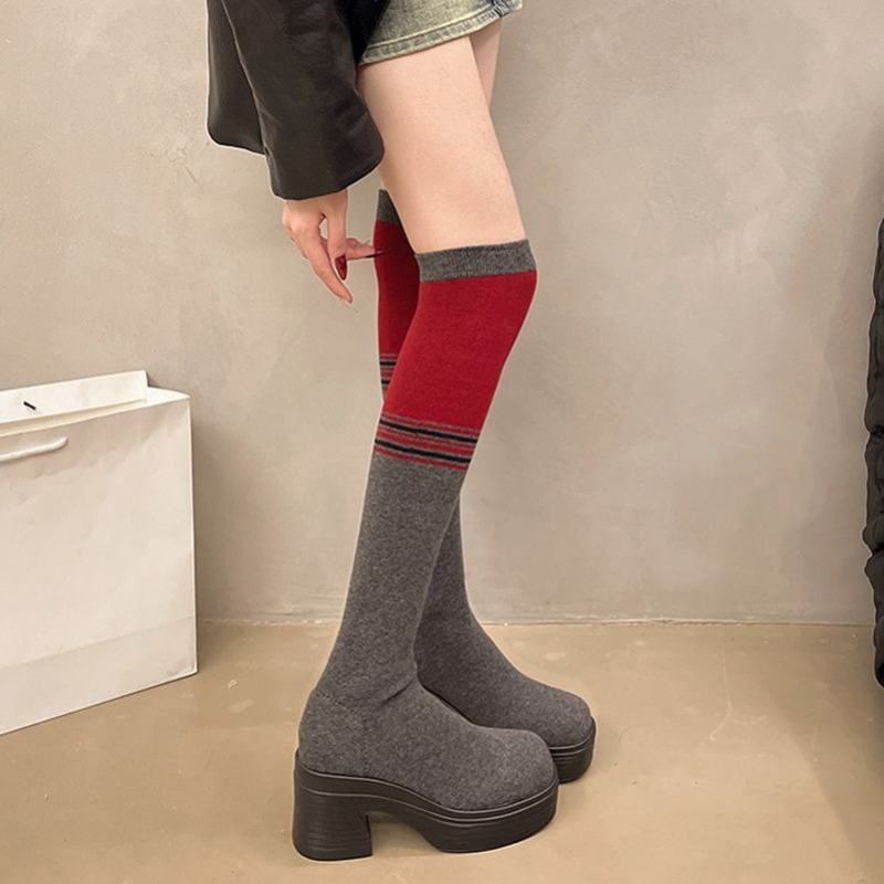 รองเท้าบูทถักนิตติ้งสไตล์เกาหล - Knee High Sock Women บทวิจารณ์และราคา