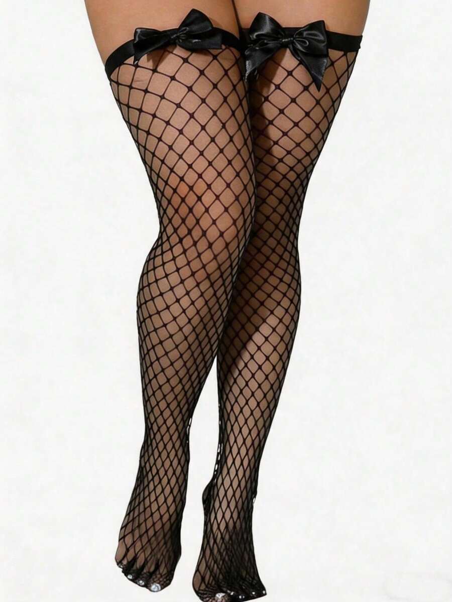 ถุงน่องตาข่ายประดับโบว์เหนือเข - Fishnet Stocking Women บทวิจารณ์และราคา